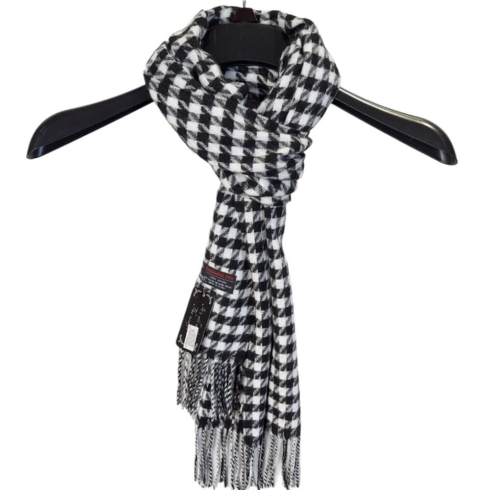 Cashmere Feel Scarf Black White Womens Unisex Neck Scarf Plaid Warm Soft